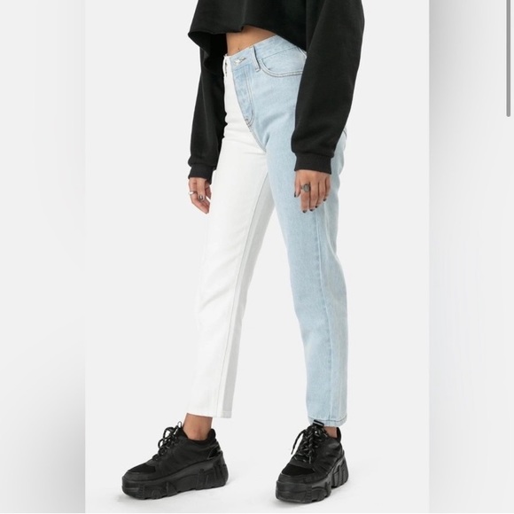 NWT Color block Adika Jeans White and Light Blue Women Size L - Picture 4 of 12